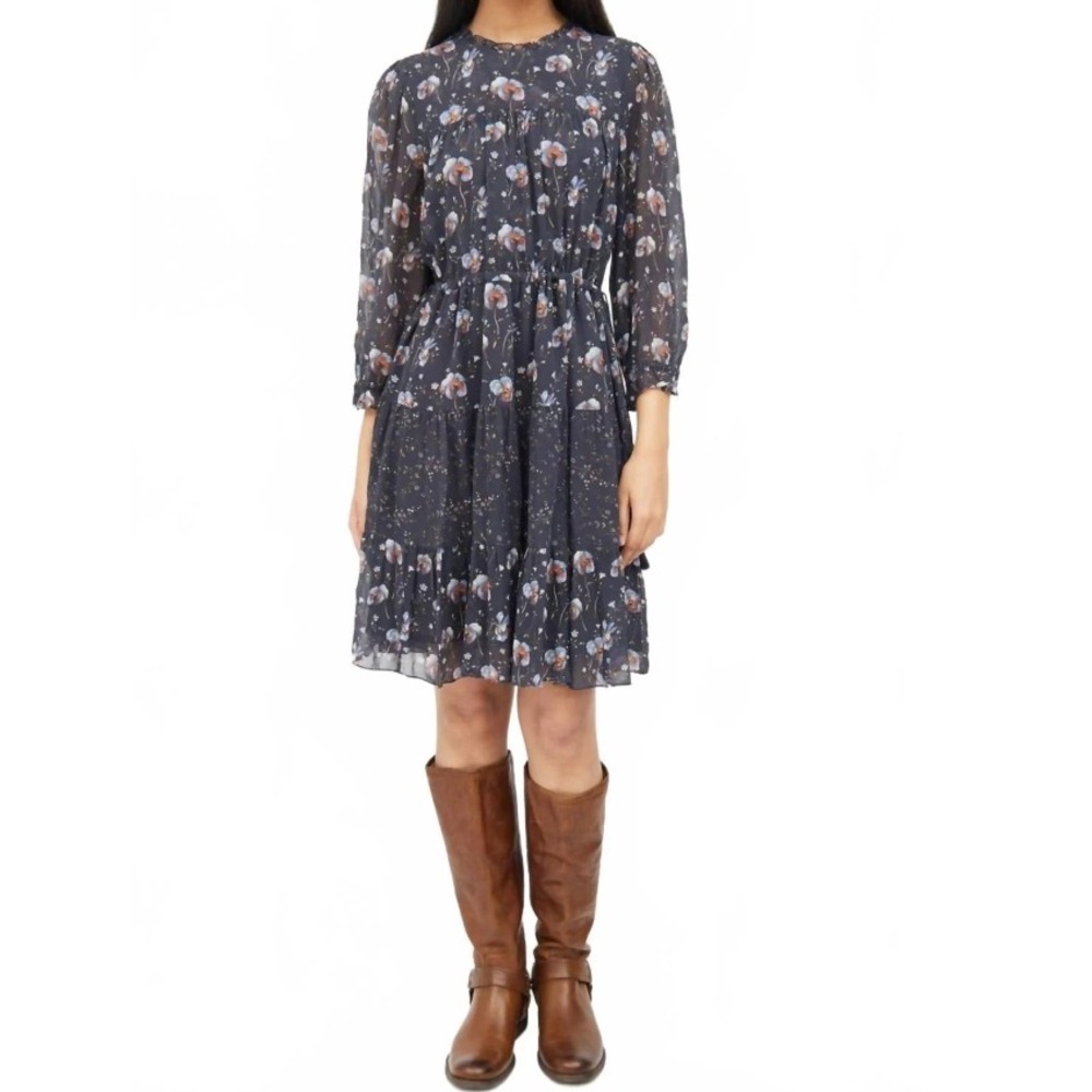 Ulla Johnson Abri Tiered Silk Dress Black Floral Long Sleeve Boho Romantic Sz 4